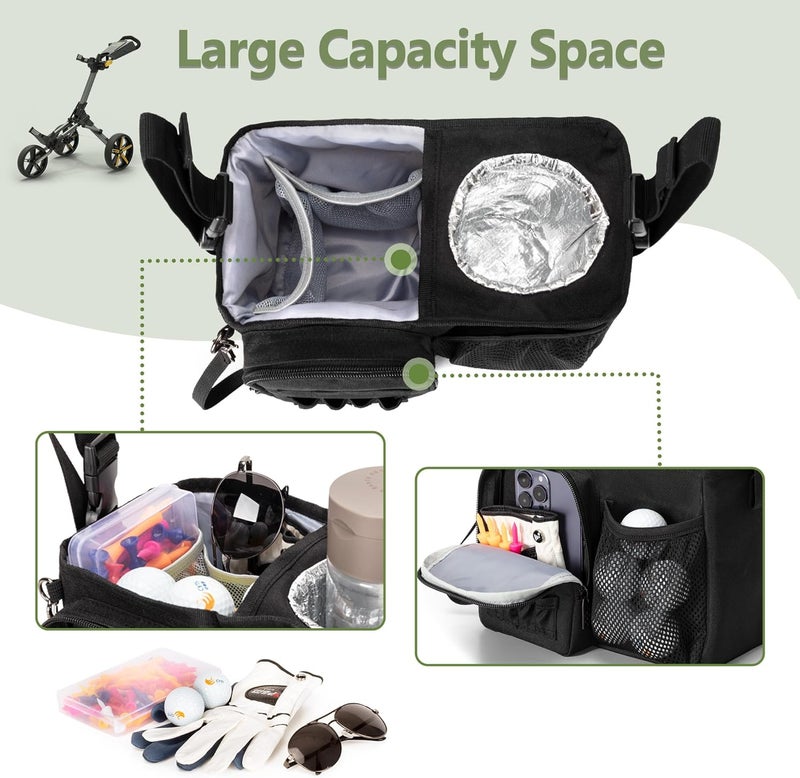 PGmoon Golf Push Cart Organizer Bag with Insulated Cup Holder and Multi-Pockets, Fits Most Carts - Image 2